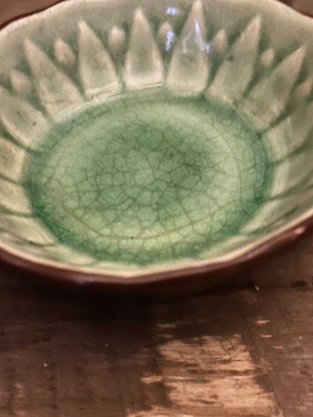 Vintage Green Crackle Glaze Lotus Pottery Bowl